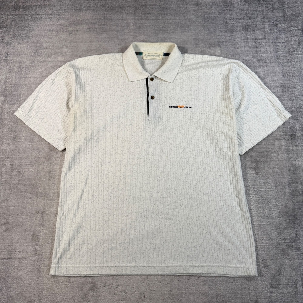 Emporio Armani Shirt Mens XL Gray Vintage Ribbed Polo Short Sleeve Designer Logo